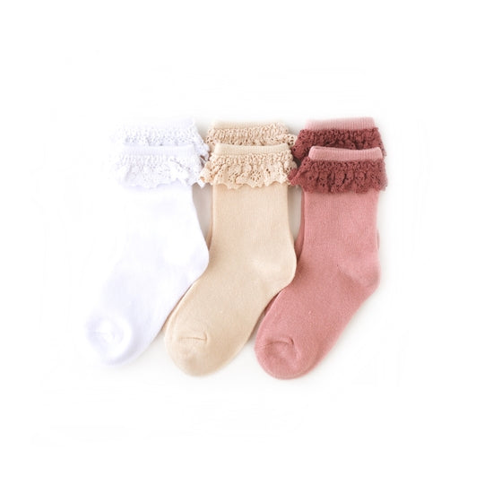 Little Stocking Co Lace Midi Socks 3pc Set in Pinks