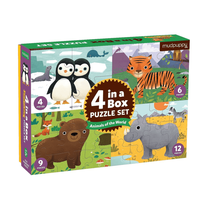 Mudpuppy 4 in Box Puzzle: Animals World