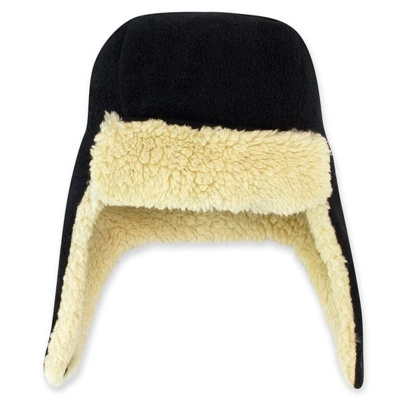 Furry Fleece Trapper Hat in Black