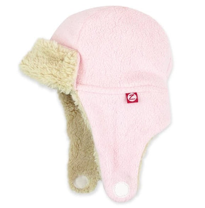 Furry Fleece Trapper Hat in Baby Pink
